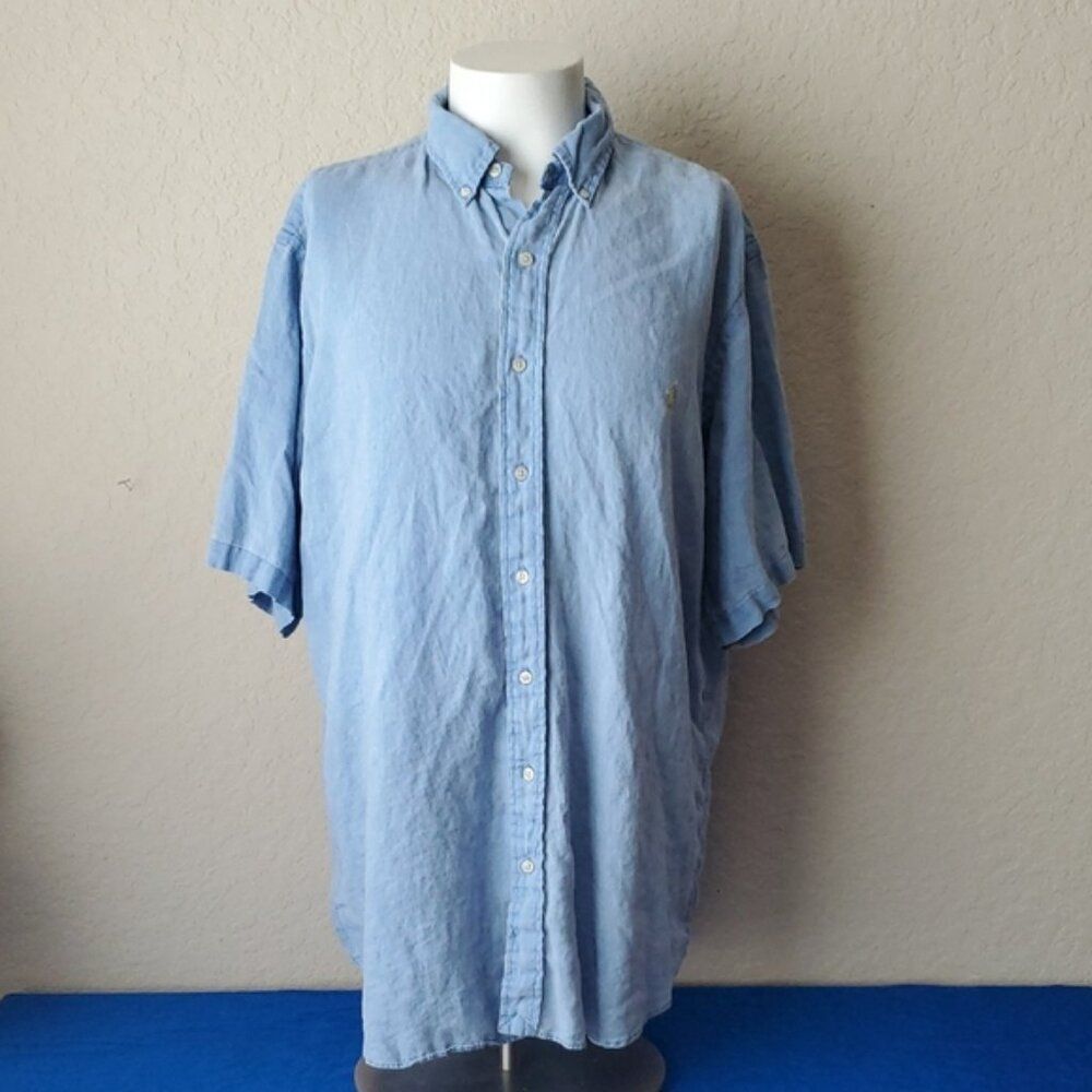 Polo Ralph Lauren Men's XLT Shirt Light Blue Chambray Short Sleeve Button Down